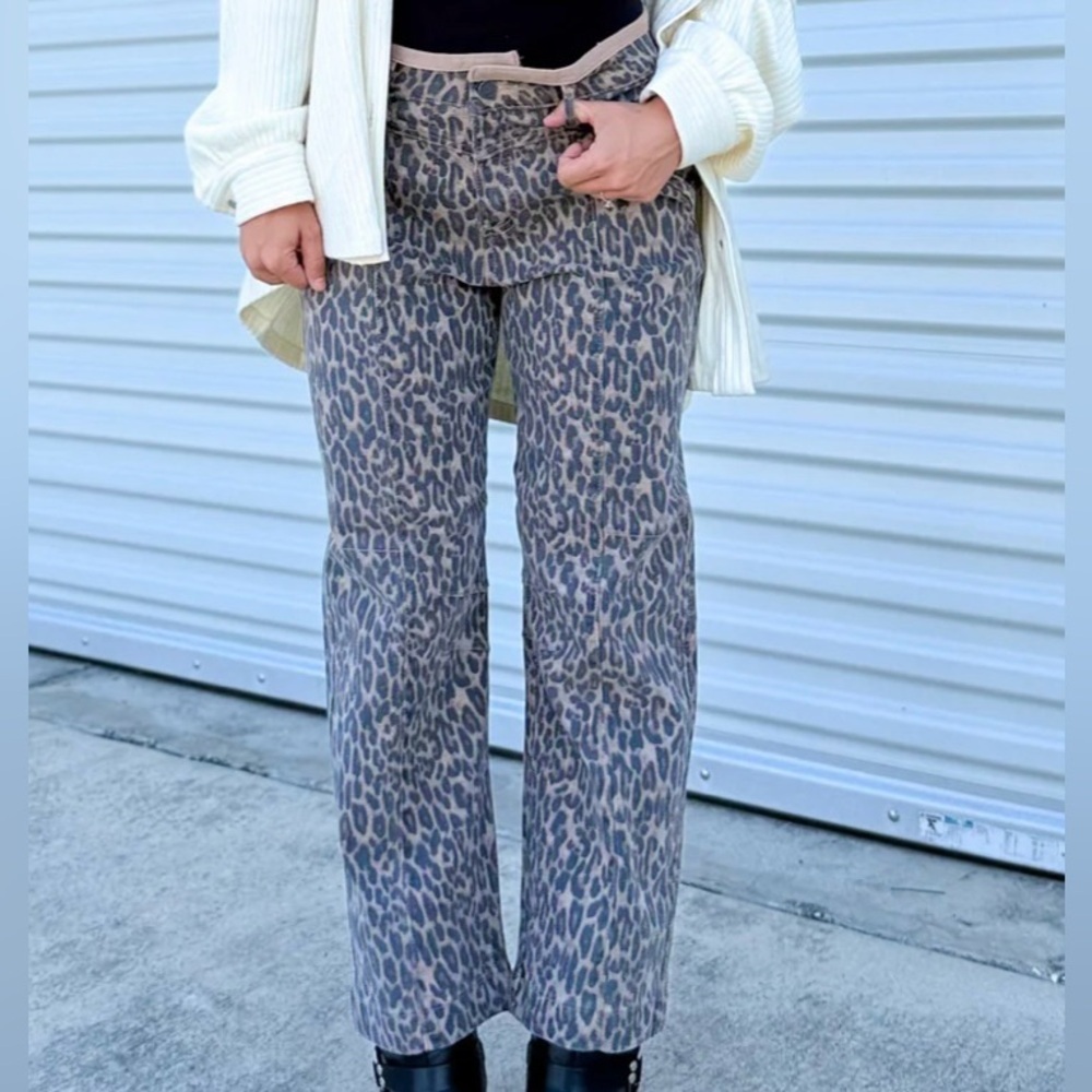 WORN ONCE Faded Brown Leopard Print Pants - Picture 3 of 4